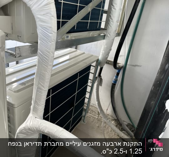 יחידות חיצוניות של מזגן עם צינורות מבודדים